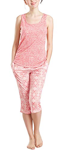 INK+IVY Summer Pajamas for Women, Cute Print Capris Pajama for Woman - Pjs Women Jersey Tank Top and Capri Jogger Pants Set
