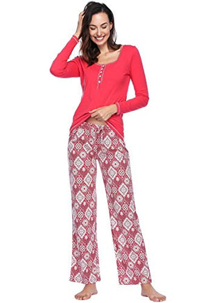 INK+IVY Women Pajamas Set, Fleece & Cotton Ladies Pjs 2 Piece - Long Sleeve Rib Henley Top & Flannel Pants …