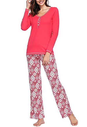 INK+IVY Women Pajamas Set, Fleece & Cotton Ladies Pjs 2 Piece - Long Sleeve Rib Henley Top & Flannel Pants …