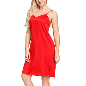 INK+IVY Women Satin Nightgown Spaghetti Strap Chemise Nighties Dress Red M