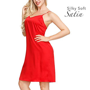 INK+IVY Women Satin Nightgown Spaghetti Strap Chemise Nighties Dress Red M