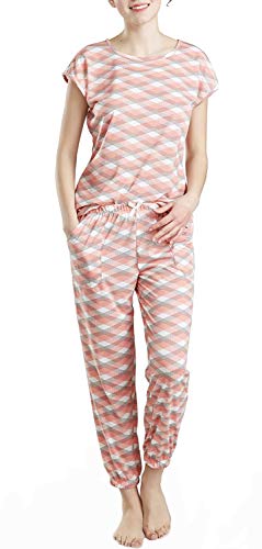 Lounge Women Pajamas Set - Pajamas for Women, Short Sleeve and Jogger Pants Sleepwear Set