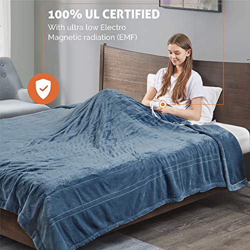 Degrees of Comfort [Advanced Microplush Heated Blanket for Bed & Living Room | Machine Washable Electric Blanket W/Auto Shut Off | Preheat Setting | UL Certified and EMF Radiation Safe
