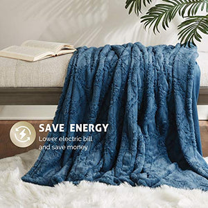 Hyde Lane [Premium Heated Faux Fur Throw Blanket – Brushed Underside, Long Faux Fur Fibers Top| Silky Soft and Pilling Resistant | 3 Heat Settings | Washable